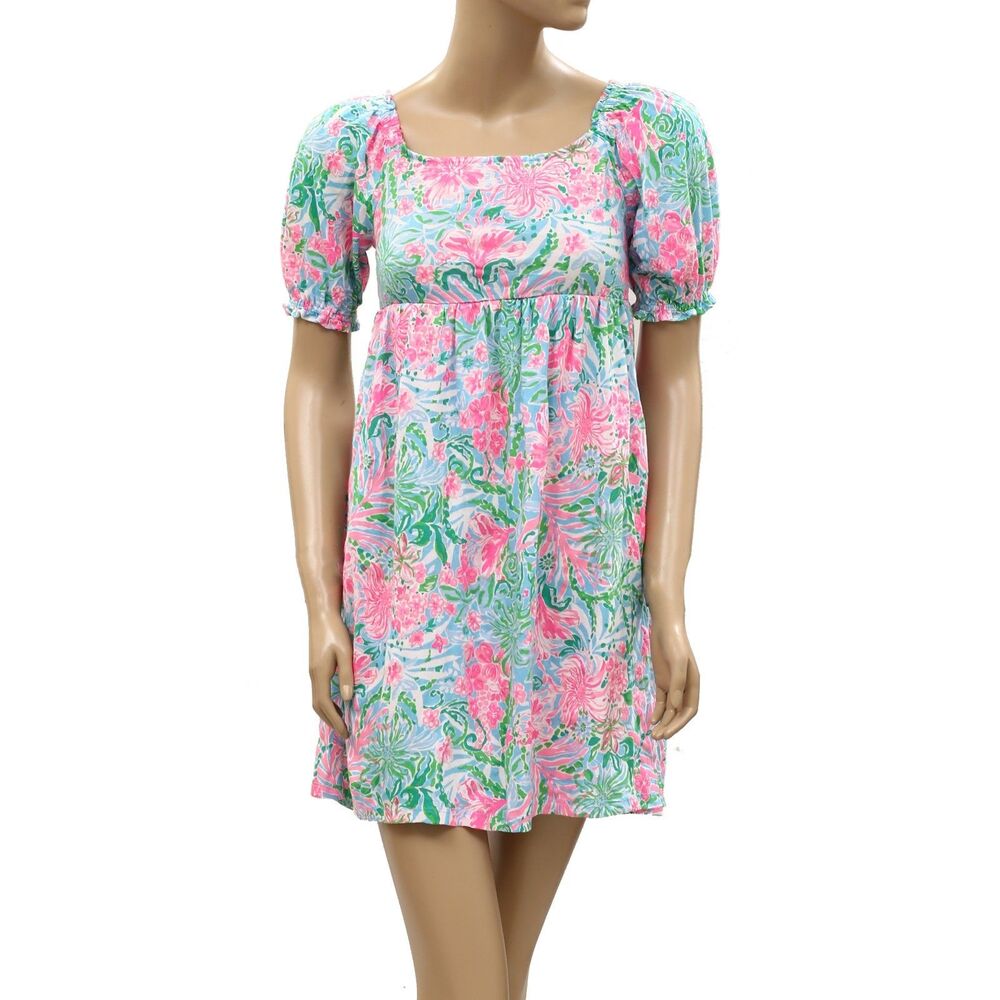 Lilly Pulitzer Girls Delaney Mini Dress Floral Print Smocked XL 12-14 Yrs 288149